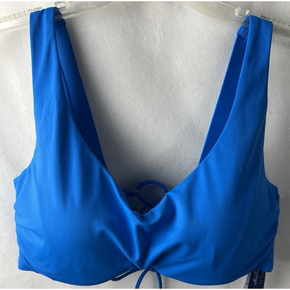 Ashley Graham x Swimsuits For All Womens‎ Bikini Top Size 16 Lace Up UW Blue A11